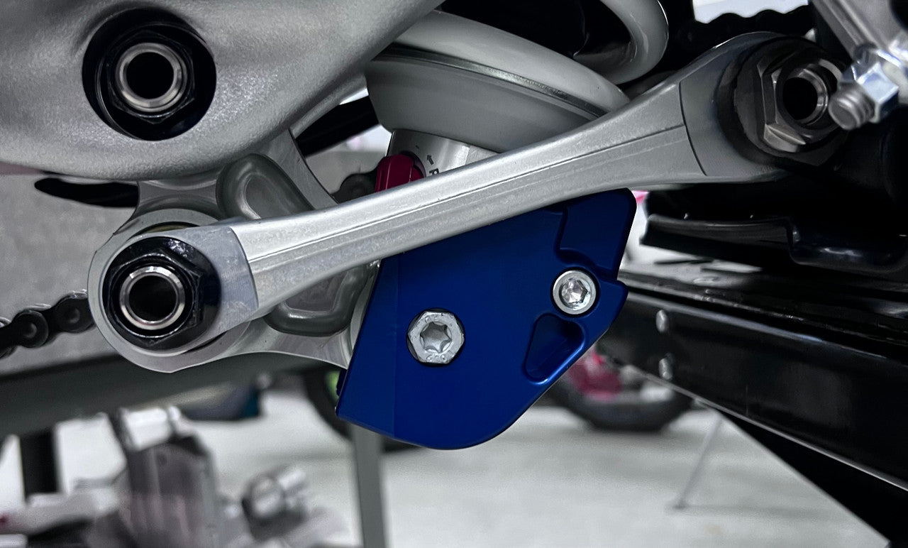 2023+ KTM, Husqvarna, GASGAS linkage guard, shock clevis and linkage protection, lightweight, machined drainage hole, quick 3-minute installation