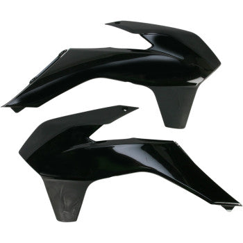Two black motorcycle fairings on a white background