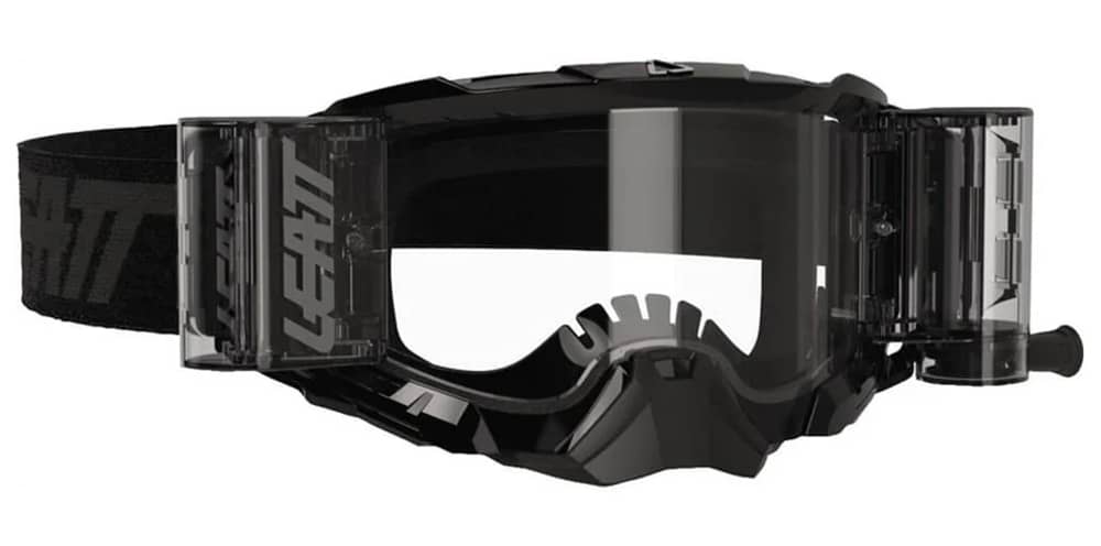 Black Clear Leatt Velocity 5.5 Roll-Off Goggles on a white background.