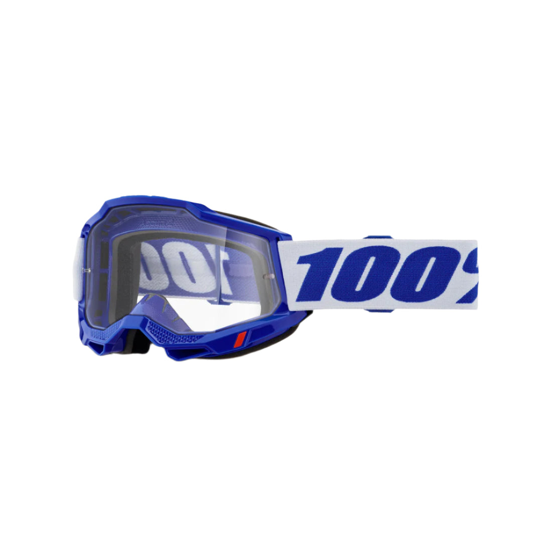 Blue/Clear 100% Accuri 2 OTG Goggle on a white backgroud.