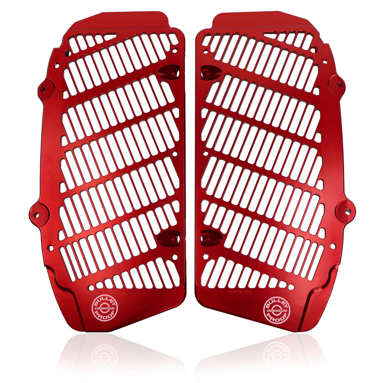 Bullet Proof Designs Radiator Guard-Red on a white background.