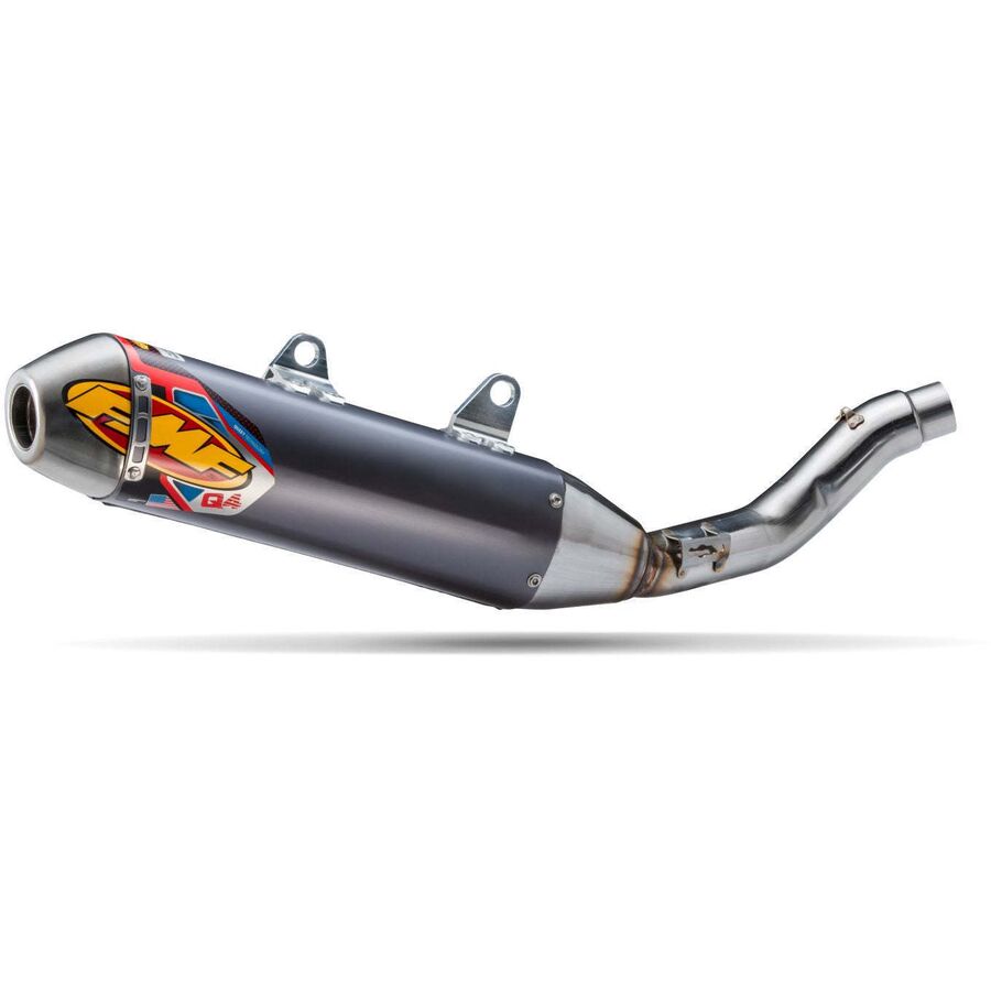 Motorcycle exhaust pipe with brand logo on a white background