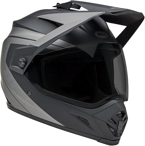 Fox MX-9 MIPS Adventure helmet in Alpine GY/BL with anti-fog, anti-scratch faceshield, removable visor, and Velocity Flow ventilation