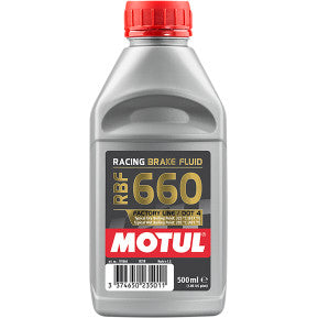 Motul RBF 660 Factory Line Brake Fluid on a white background.