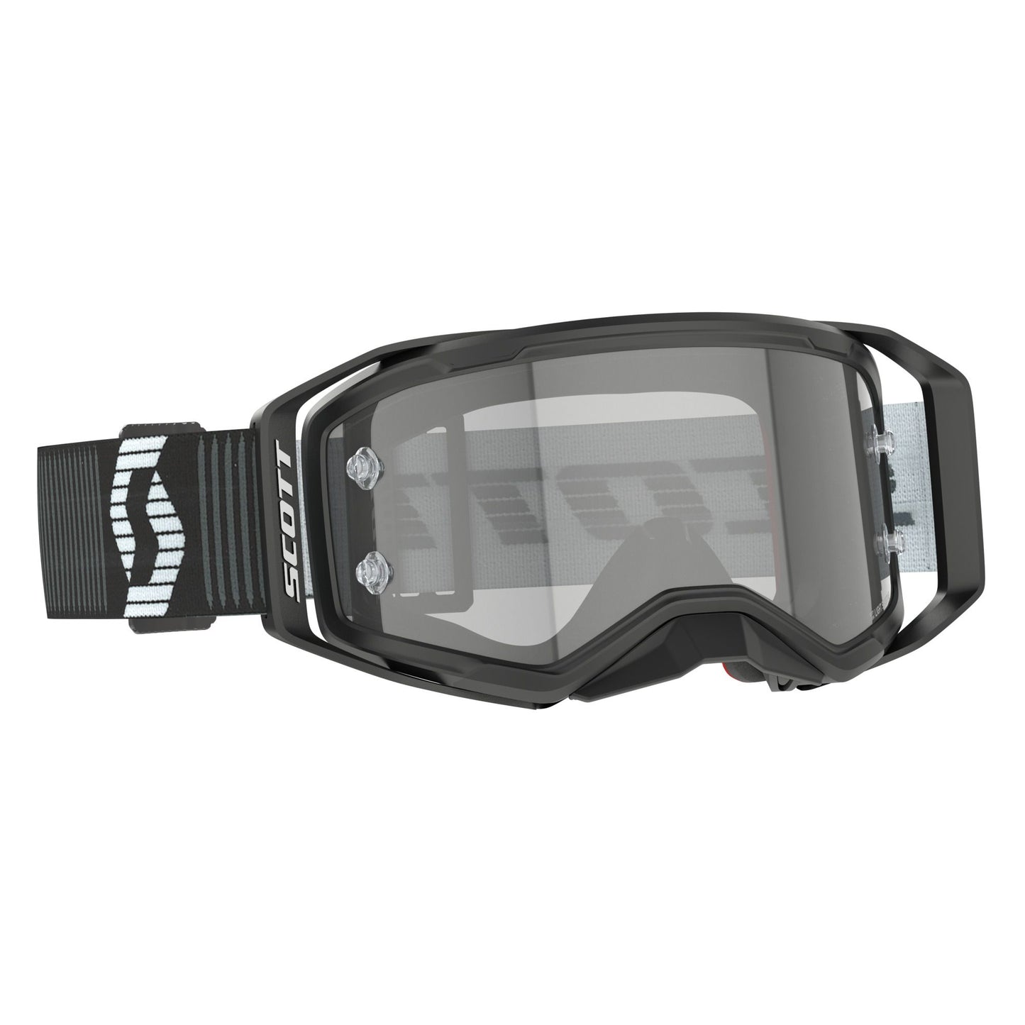 Scott Black goggles with clear lens on a white background
