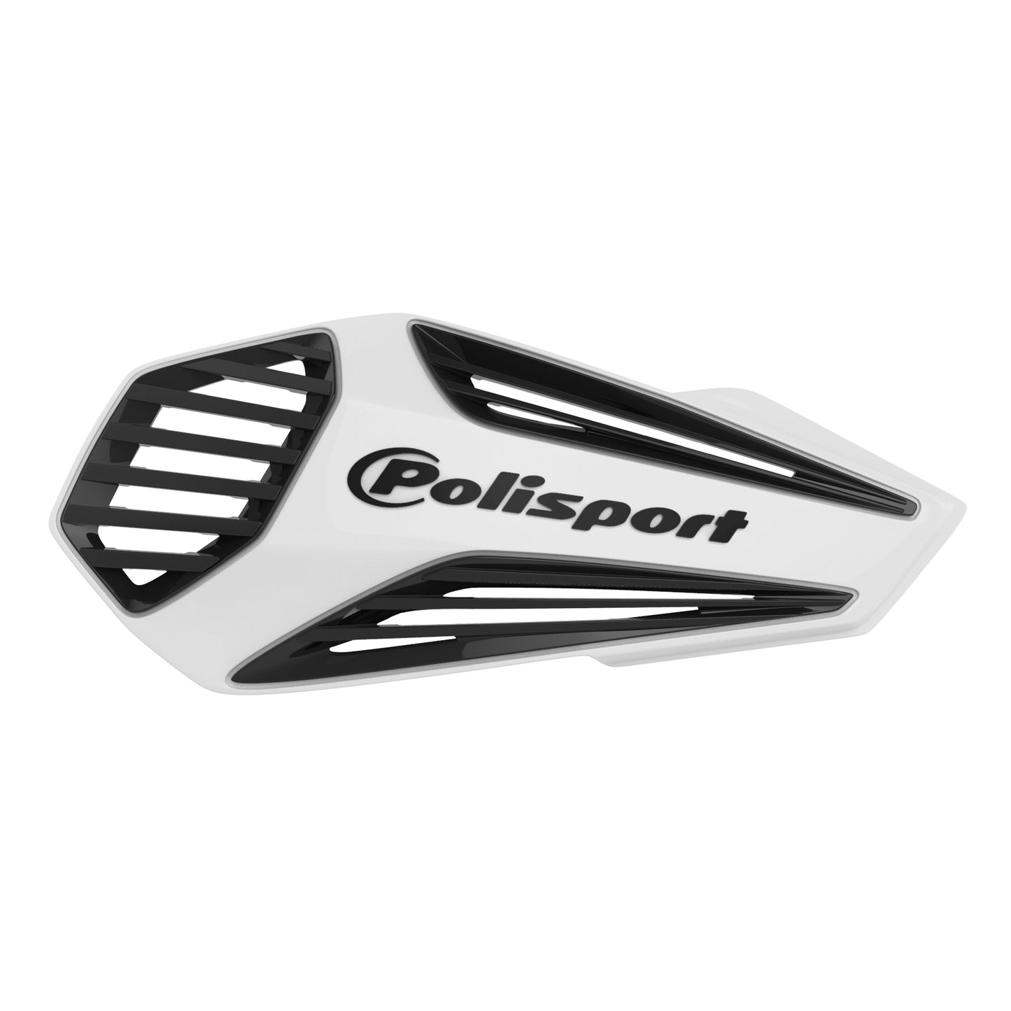 White and black Polisport hand guard on a white background