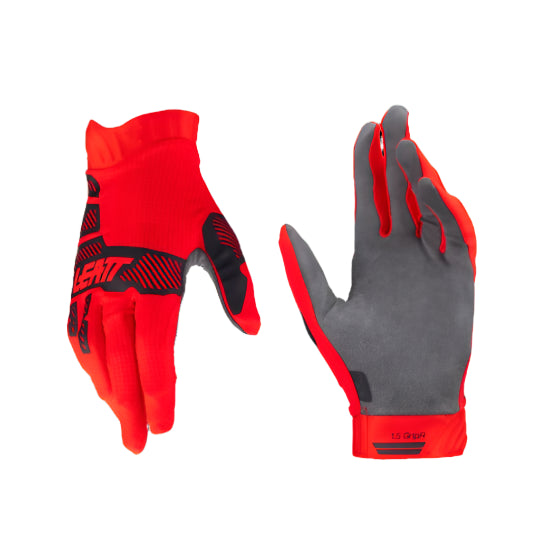 Red and gray gloves with black accents on a white background