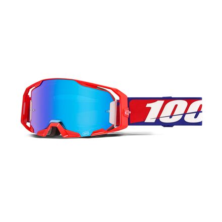 Goggles with red and blue design on a white background