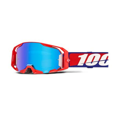 Goggles with red and blue design on a white background