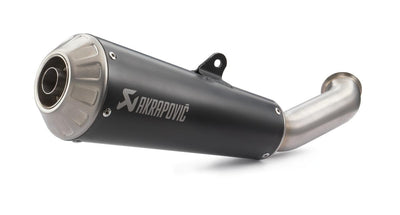 Akrapovic motorcycle exhaust on a white background