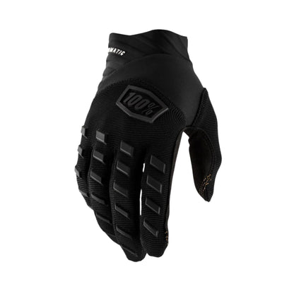 Black 100% AIRMATIC GLOVES on a white background.