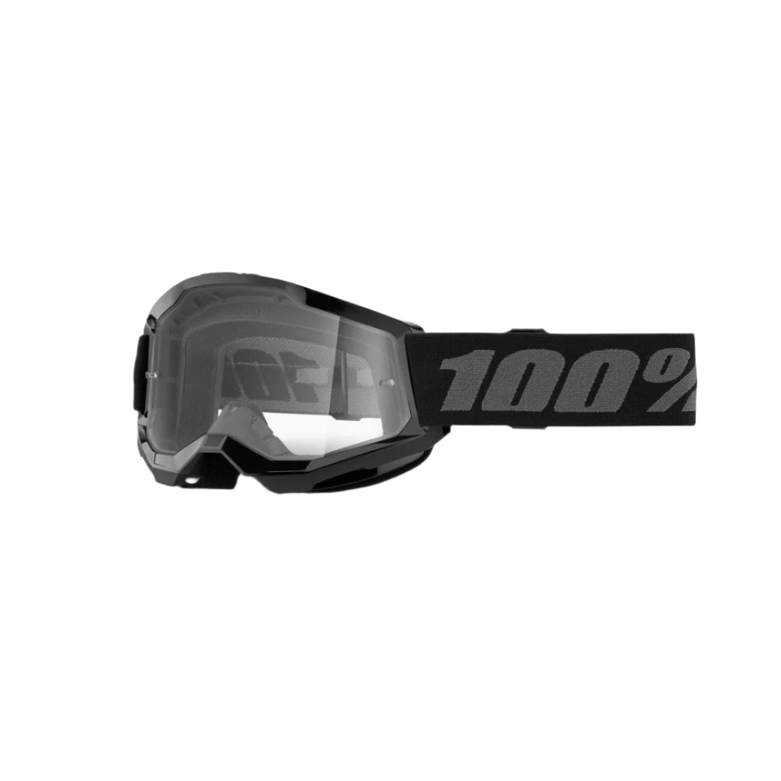 Black/Clear 100% Strata 2 Junior Goggle on a white background.