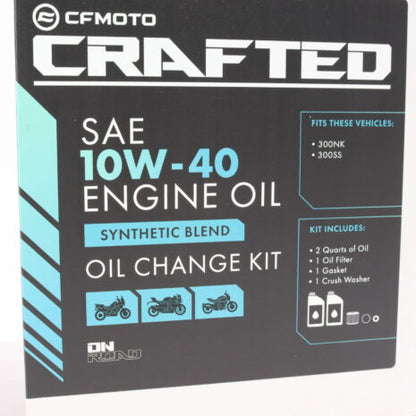 CFMOTO 300NK/SS Oil Change Kit box on a white background.