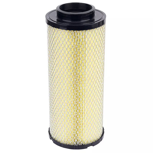 Cylindrical air filter with black top and bottom on a white background