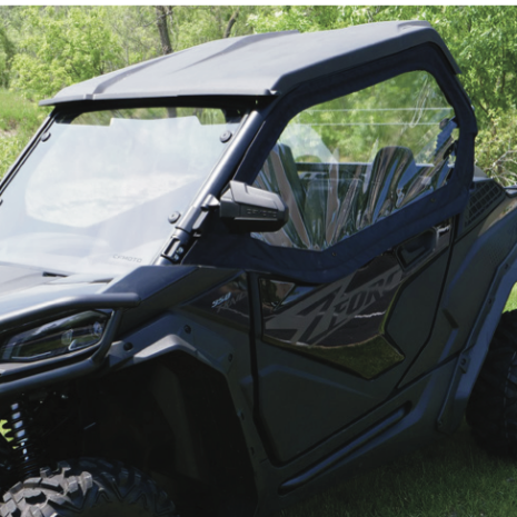 A set of soft upper half doors with zip-down windows attached to a vehicle, designed for a 2023+ ZForce 800 Trail.