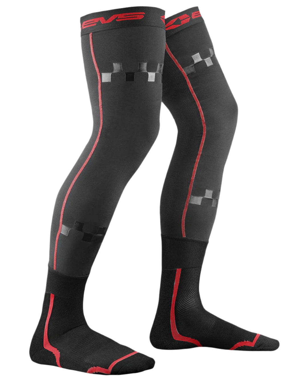 EVS Fusion Black and red compression socks with visible branding on a white background