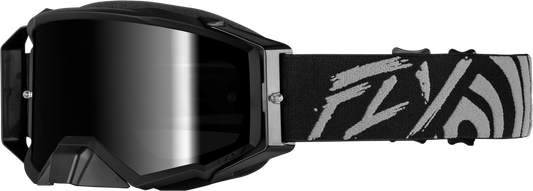 Fly Black Zone Elite goggles with zebra pattern strap on a white background