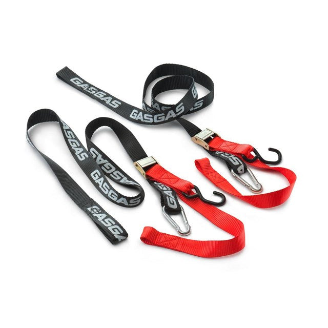 Set of GasGas branded straps on a white background