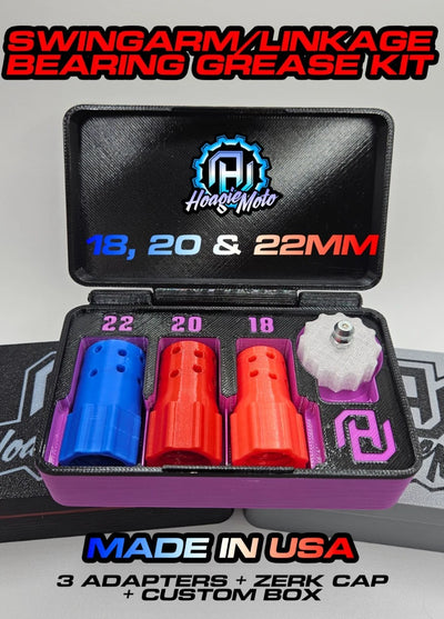 Hoagiemoto 3pc bearing grease kit with a white backgound and Made In USA text. 