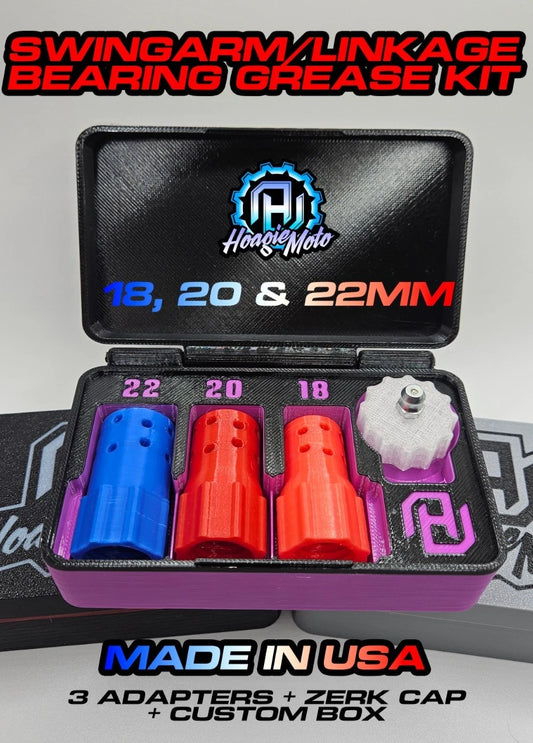 Hoagiemoto 3pc bearing grease kit with a white backgound and Made In USA text. 