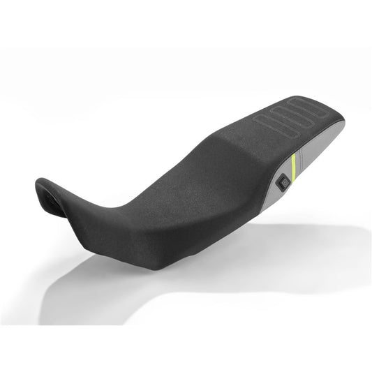 Black motorcycle seat on a white background