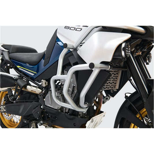 Ibex 800 engine Guard.Motorcycle with a white protective guard on a white background