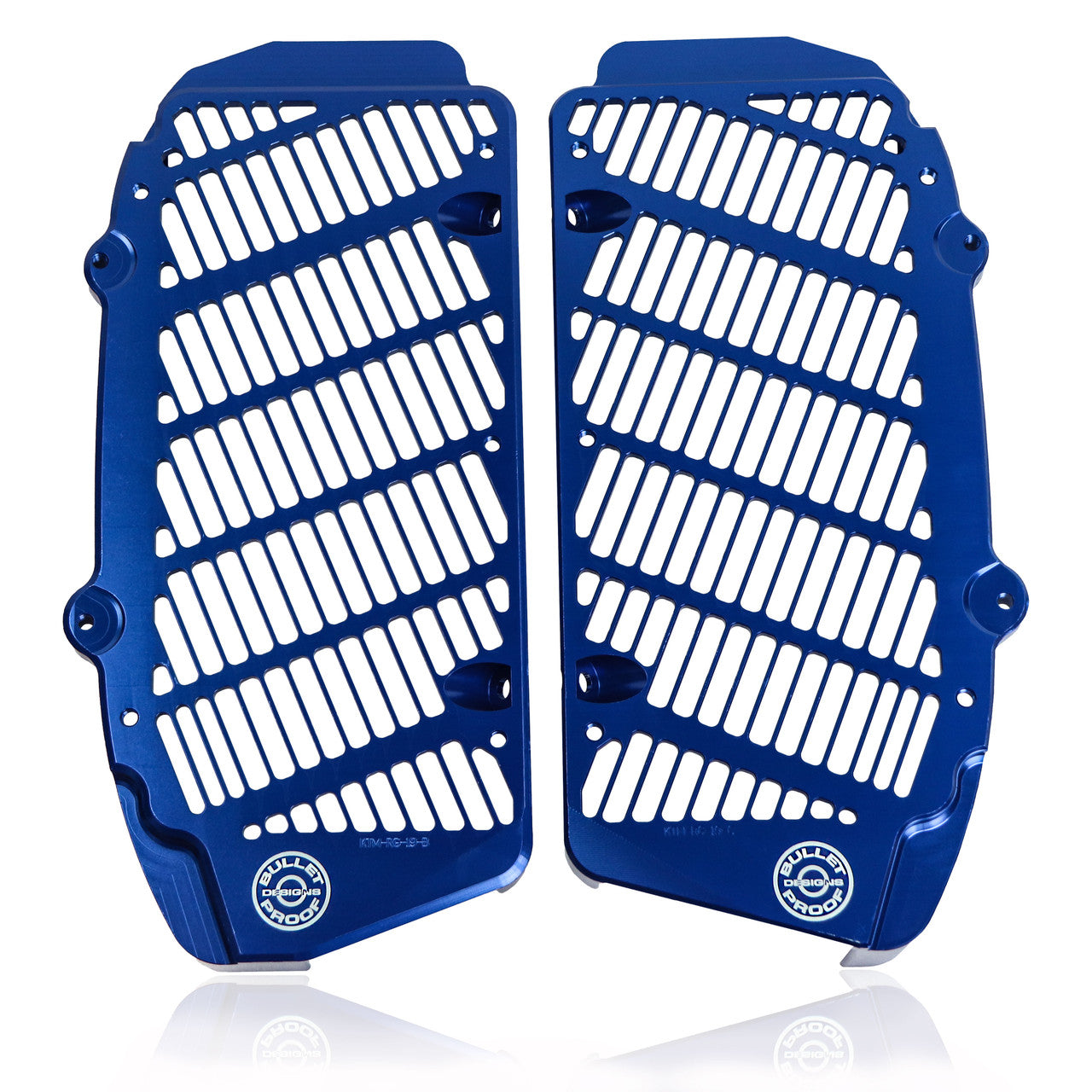 Blue Bullet Proof Designs Radiator guard on a white background.