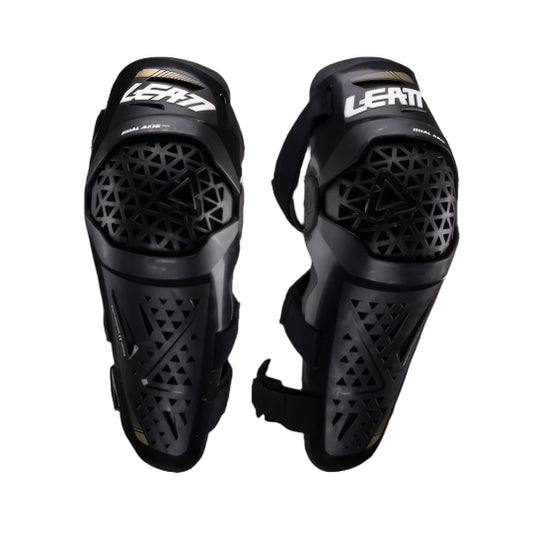 Leatt Dual Axis Pro Knee & Shin Guards on a white backgrounds.