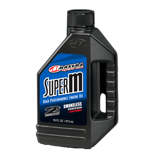 Maxima Super M engine oil bottle on a white background