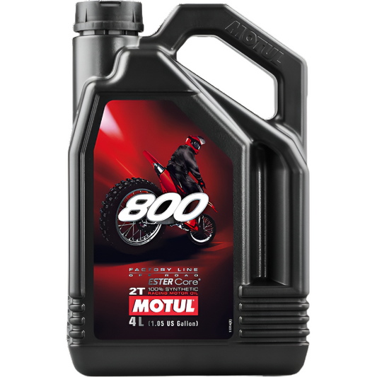 Motul 800 motor oil container with a red motorcycle graphic on a white background