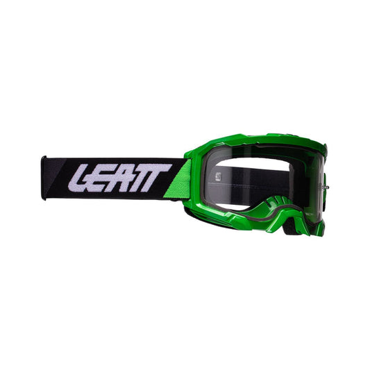 Neon Lime Clear Leatt Velocity 4.5 Goggles on a white background.
