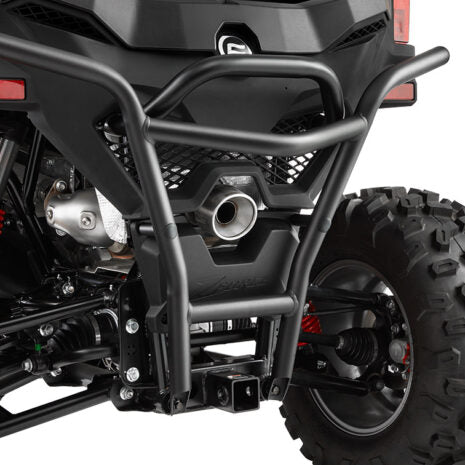 CFMOTO full rear bumper for UTVs, 1.5-inch powder-coated steel, provides full rear protection, easy 4-bolt installation, hitch receiver compatible