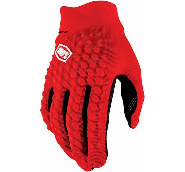 Red 100% Geomatic Mx Gloves on a white background.