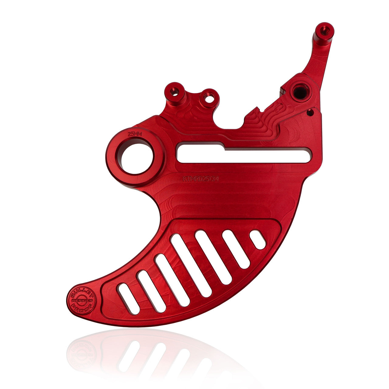 Bullet Proof Designs rear disc guard for KTM, Husqvarna, GasGas, and Stark Varg 125â€“501 bikes, 2004â€“2025, protects rear brake rotor, lightweight one-piece design, includes 20/22/25mm axle spacers, off-road and motocross use