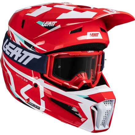Red leatt moto 3.5 helmet kit on a white background.