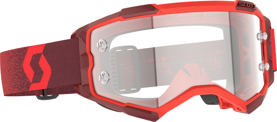 Scott Fury Red and brown goggles with clear lens on a white background