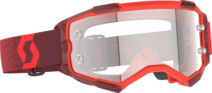 Scott Fury Red and brown goggles with clear lens on a white background