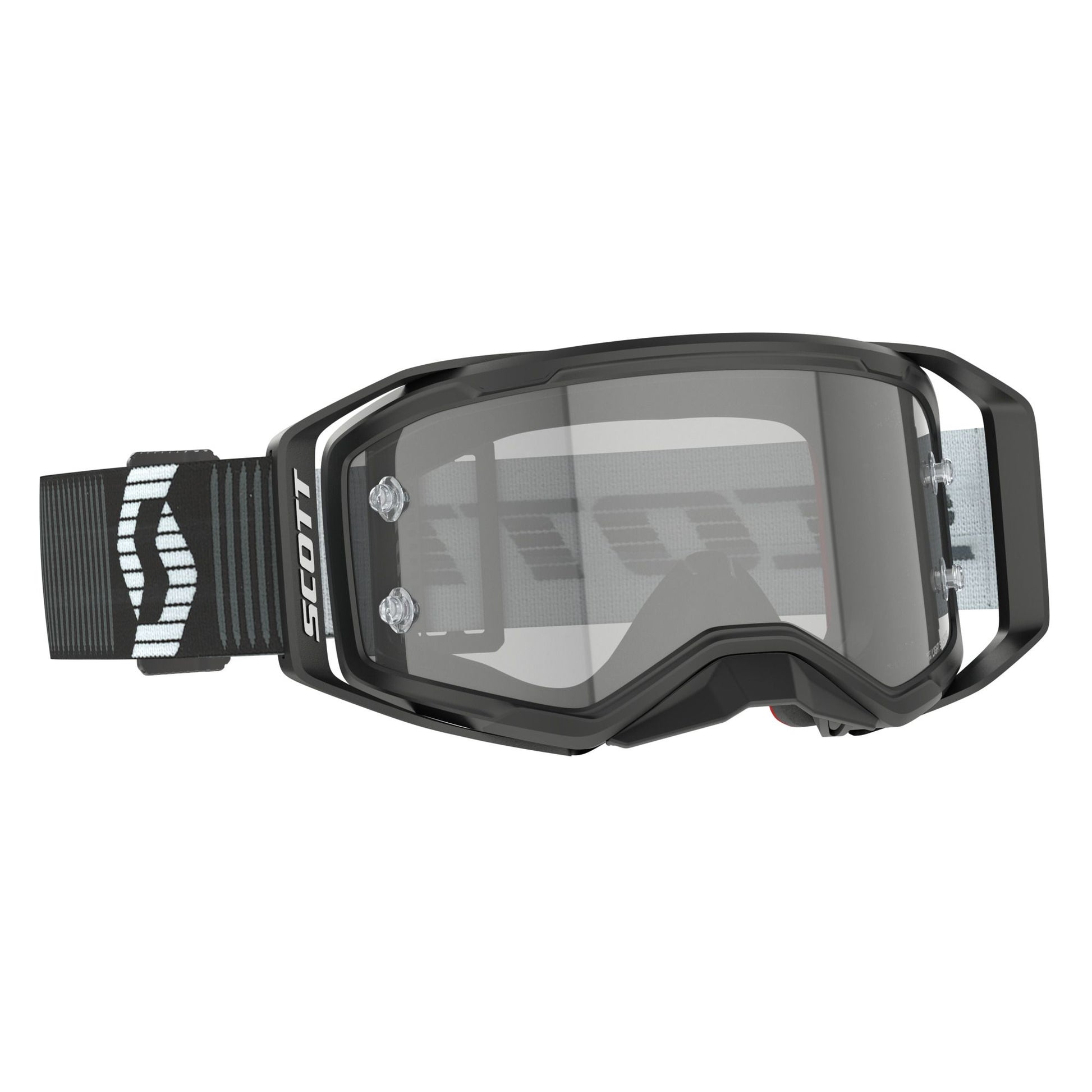 Scott Black goggles with clear lens on a white background