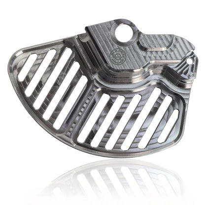 Bullet Proof Designs front disc guard for KTM, Husqvarna, GasGas with 22mm front axle, protects front brake rotor and lower fork lugs, lightweight off-road aluminum guard