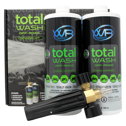 Total Off-Road Wash Cannon Kit with two refill cartridges, ready for touchless cleaning of ATVs, UTVs, dirt bikes, and off-road vehicles