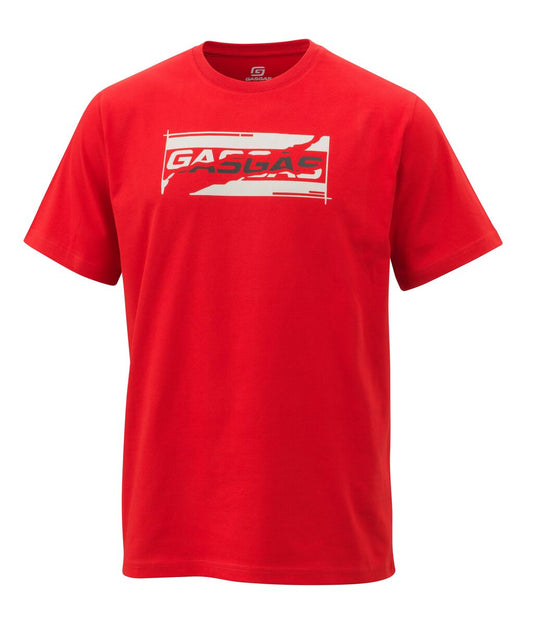 Red United Tee gasgas T-shirt on a white background. 