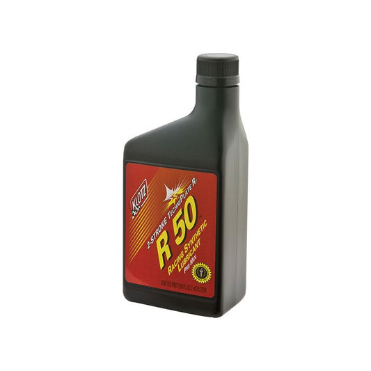 Bottle of Klotz R50 synthetic lubricant on a white background