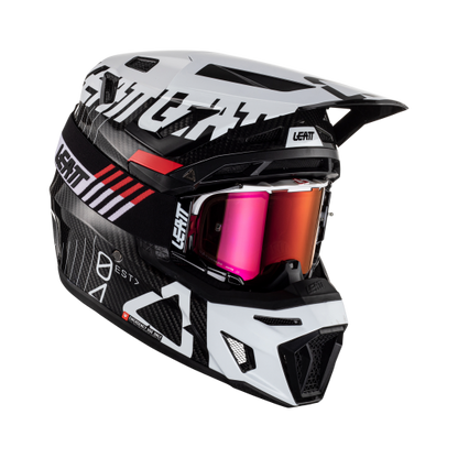 White Leatt Moto 9.5 Carbon V23 Helmet Kit on a white background.