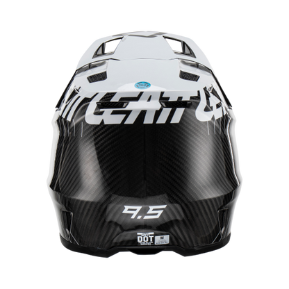 White Leatt Moto 9.5 Carbon V23 Helmet Kit on a white background.