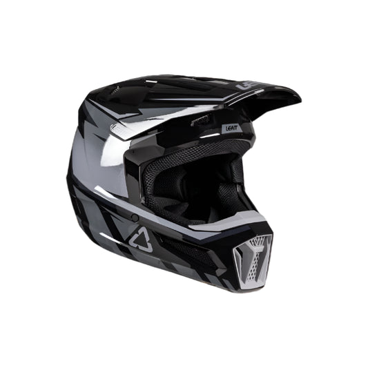 Black and gray motocross helmet on a white background