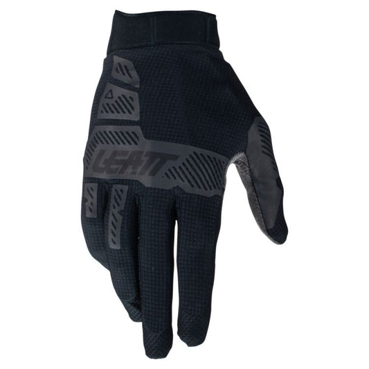 Stealth Black Leatt Moto 1.5 GripR Gloves on a white background.