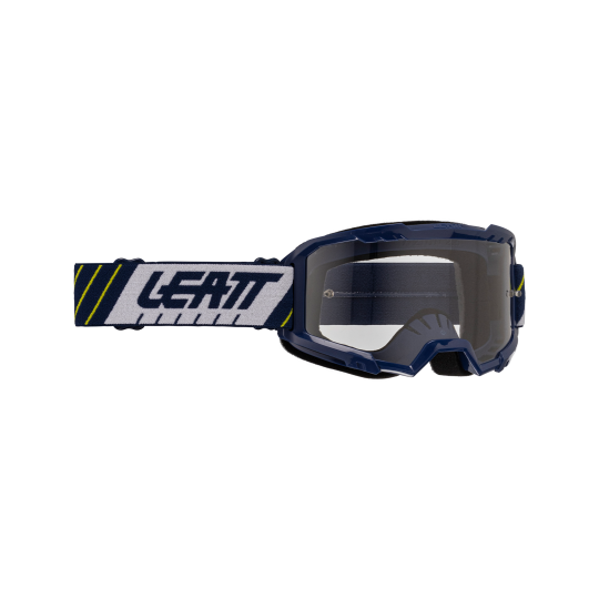 Leatt goggles with clear lens on a white background