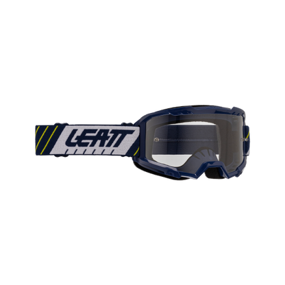 Leatt goggles with clear lens on a white background