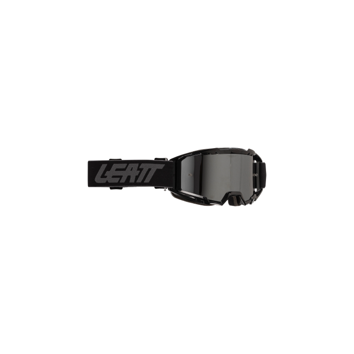 Black goggles with a visible brand logo on a white background