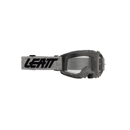 Leatt goggles with clear lens on a white background